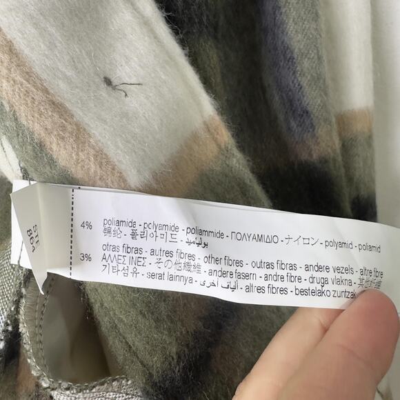 Zara Jacket Womens Medium Green Beige Plaid Wool Blend Shacket Overshirt Buttons - Picture 5 of 7